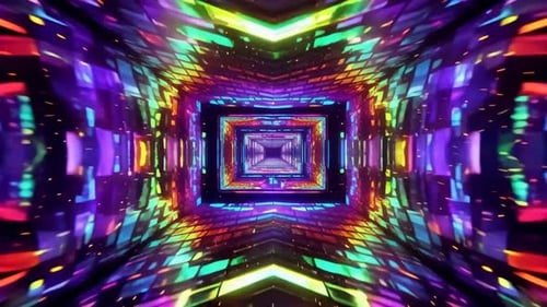 Abstrakte Neon-Disco-Tunnelschleife, bunter geometrischer VJ-Hintergrund