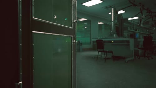 Heavy Door Closes in Science Laboratory Animation