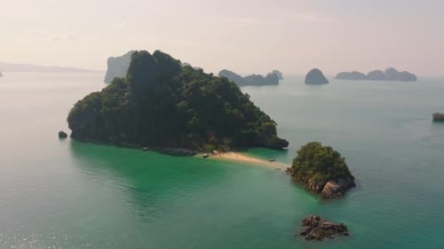 4K aerial drone footage of Pakbia Island, Thailand, Asia, Beach, Rocks