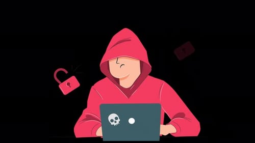 Hacker com laptop roubando senhas e invadindo dados confidenciais 4K no canal Alpha