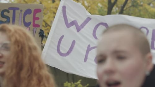 Feminists with Posters on Demonstration Protest