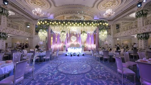 Beautiful stage for the bride and groom in the wedding restaurant