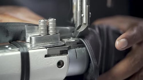 Sewing Machine Close Up Stitching Leather