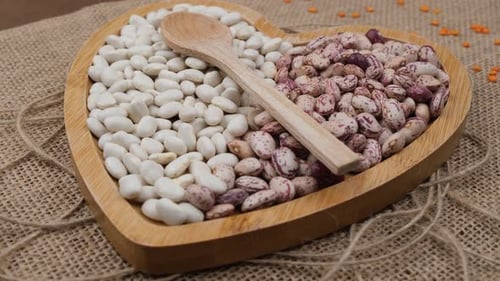 Two Types of Beans in Heart Shaped Bowl