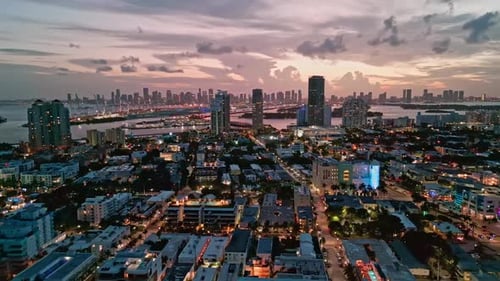 Miami Beach South Beach at Evening Miami Beach Night Skyline Miami Evening Cityscape Dusk Aerial