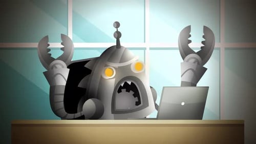Frustrated Robot Cartoon Animation Using a Laptop