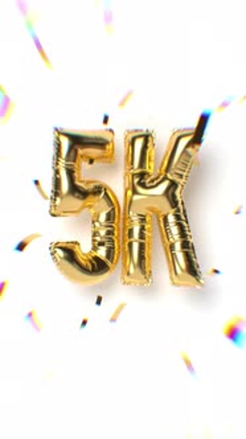 Golden 5K Celebration Balloon Animation with Confetti