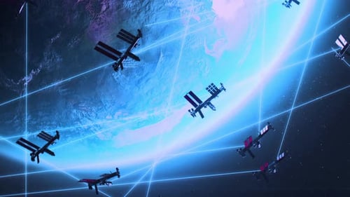 Satellites en orbite autour de la Terre dans l'espace