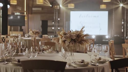 A Beautifully Decorated Banquet Hall for a Romantic Wedding Reception