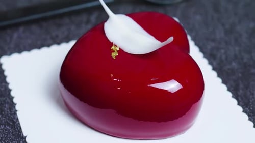 Heart Shaped Red Mousse Cake Close Up