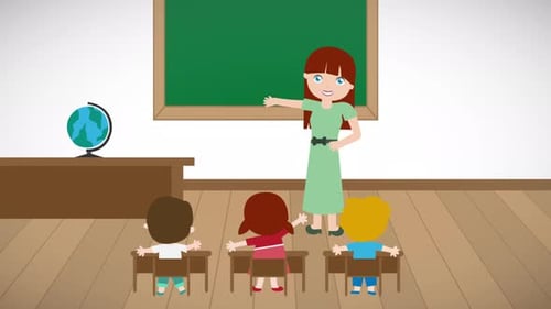 Animated Classroom Scene with Teacher and Students Flat Design