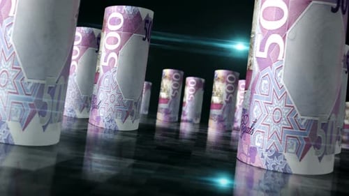 Qatar Riyal money banknotes rolls seamless loop