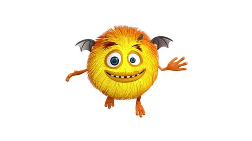 Cute Cartoon Monster Waving and Smiling on White Background