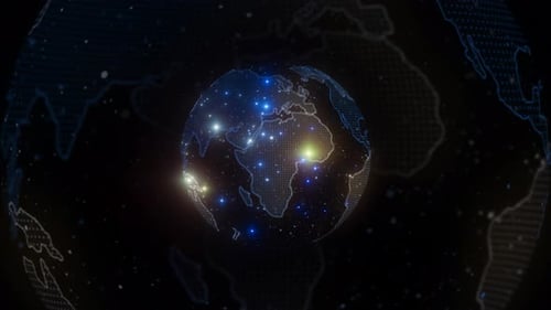 3D Earth globe with animated digital grid and lines