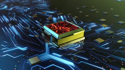 Microchip And Circuitboard Close Up Data Flow