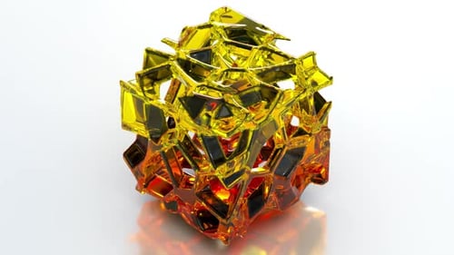 Abstract Golden Amber Crystal Cube 3D Rotation Animation