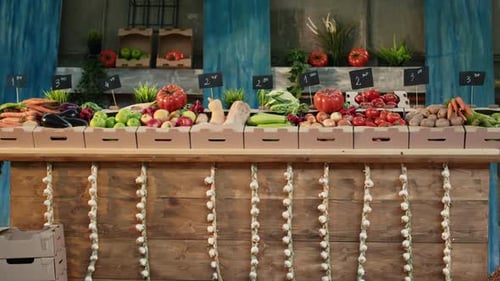 Locally Grown Organic Produce on Farmers Market Counter