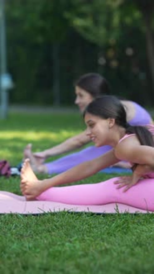 Enjoying the Summer Park a Sporty Mother and Her Daughter are Involved in Physical Activities