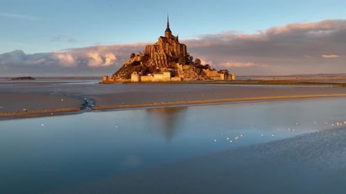 Aerial view of Mont Saint Michel in Normandy, France.