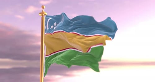 Karakalpakstan Flag Waving In The Wind – 4K Cinematic Animation
