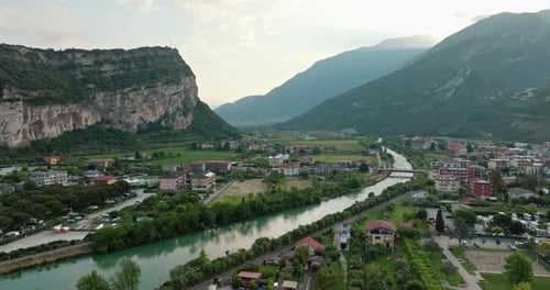 Aerial View of the Cityscape of Riva Del Garda on the Shore of the Lake in Italy