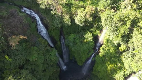 Drone view of Fiji Waterfall (known as Triple Waterfall), Bali, Indonesia