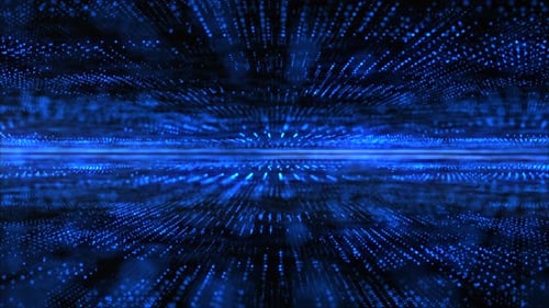 Abstract technology background of blue light rays on dark background. Blue glowing blinking lights