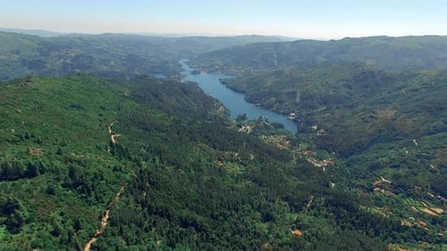 Cinematic Mountain River Aerial View