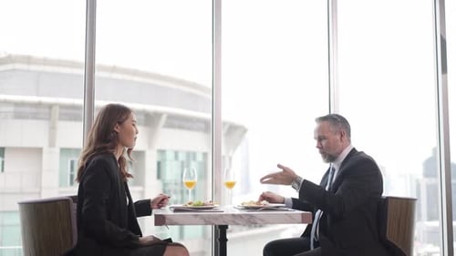 Businessperson take a meal at the hotel.