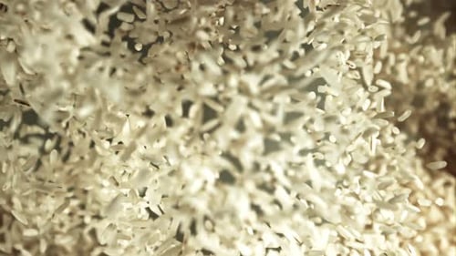 Rice Rises Up and Falls Down Macro Background Filmed is Slow Motion 1000 Fps
