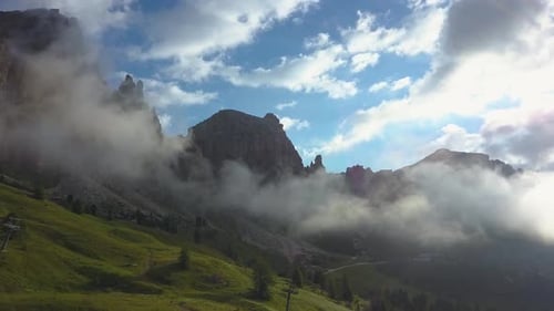 Aerial view Dolomites under cloudy skies