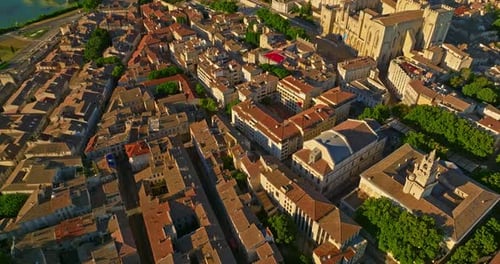 Aerial View of French Town of Avignon on Rhone River in Provence with Medieval Architecture in the