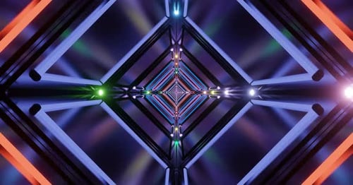 Futuristic Abstract Tunnel with Neon Glowing Lights Loop