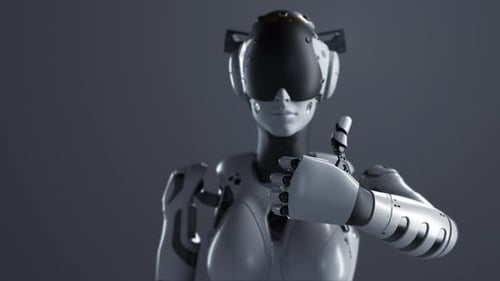 3D Robotic Humanoid Giving Thumbs Up Approval Animation
