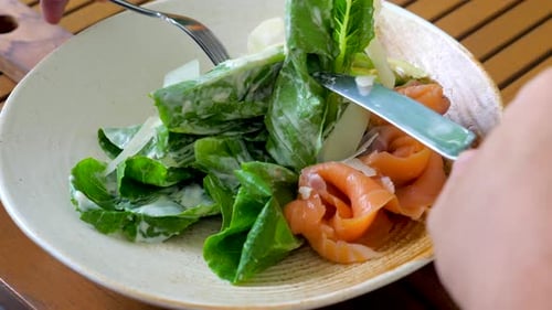 A Delicious Green Salad Made with Fresh Vegetables Smoked Salmon and Cheese