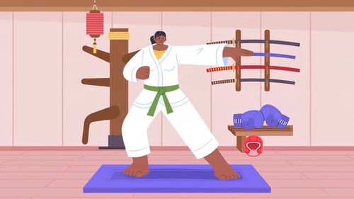 Frauen, die Karate-Kampfkünste praktizieren - Dojo-Training - Zeichentrickfilme