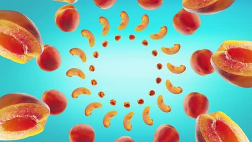Rotating Fresh Peaches and Slices Animation Background