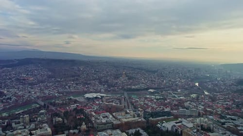 Drone Flies Above Tbilisi Georgia