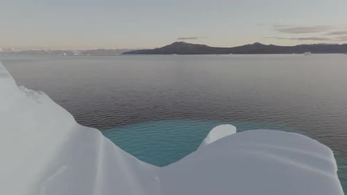 Majestic Glacier Floating In Antarctica Coastline At Sunset, Aerial View