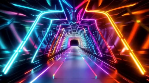 Futuristic Neon Tunnel with Vibrant Glowing Lights