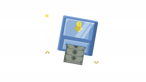 cashing money at ATM, withdraw icon animation isolated alpha channel video