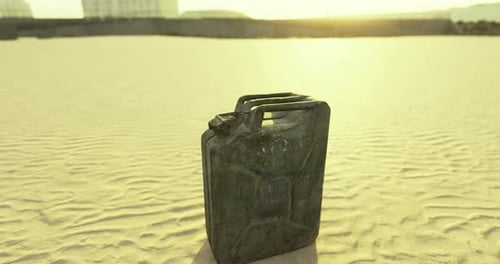 Rusty Jerry Can Spinning on Desert Sand
