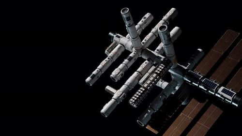 space station flying in space, the concept of space technology development.