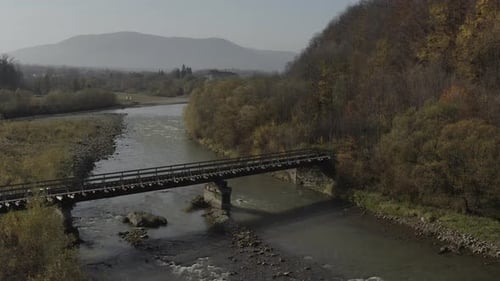 Drone Flight Over Bridge of Old Narrow Gauge Railway