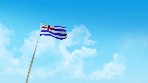 Ajara Flag Waving on Pole with Blue Sky