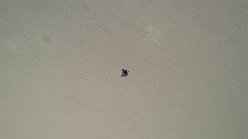 Girl Lying at the Bottom of the Dead Lake Zoom Out with Drone