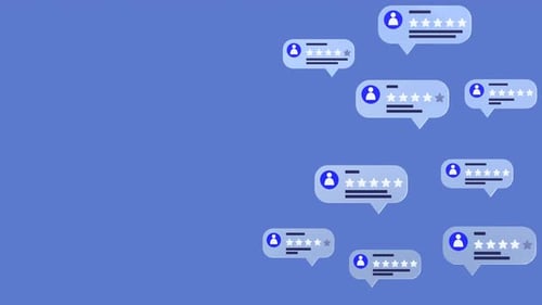 Animated Customer Reviews and Feedback with High Ratings and Copy Space for Text.