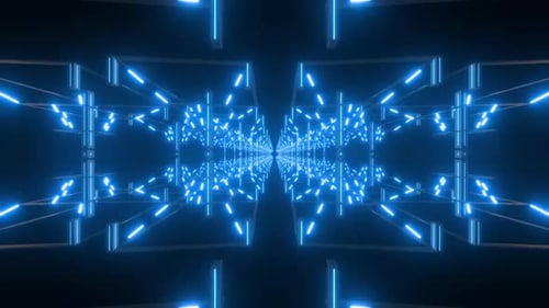 Futuristic Abstract Tunnel with Glowing Blue Neon Grid