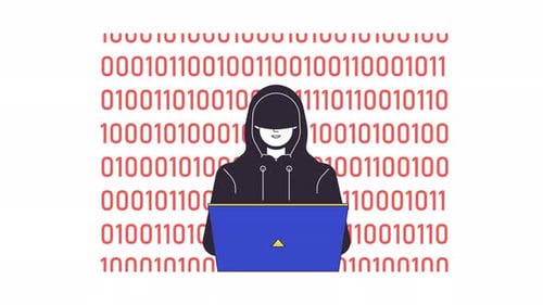 Flat Design Hacker with Animated Binary Code Background