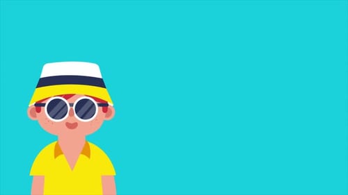 Flat Design Animated Boy Puts on Summer Bucket Hat